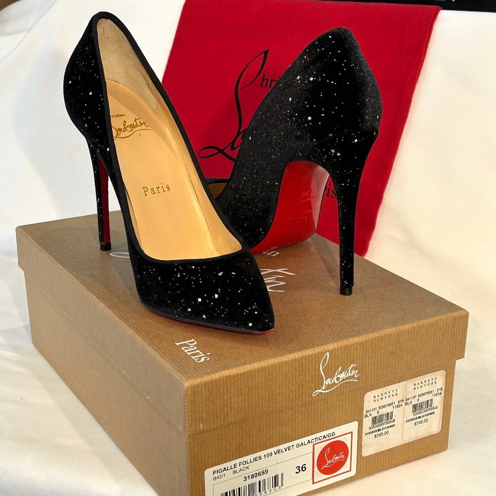 Louboutin Pigalle Folles-Velvet Galactica Size 6